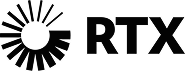 RTX company logo with a stylized sunburst design on the left.